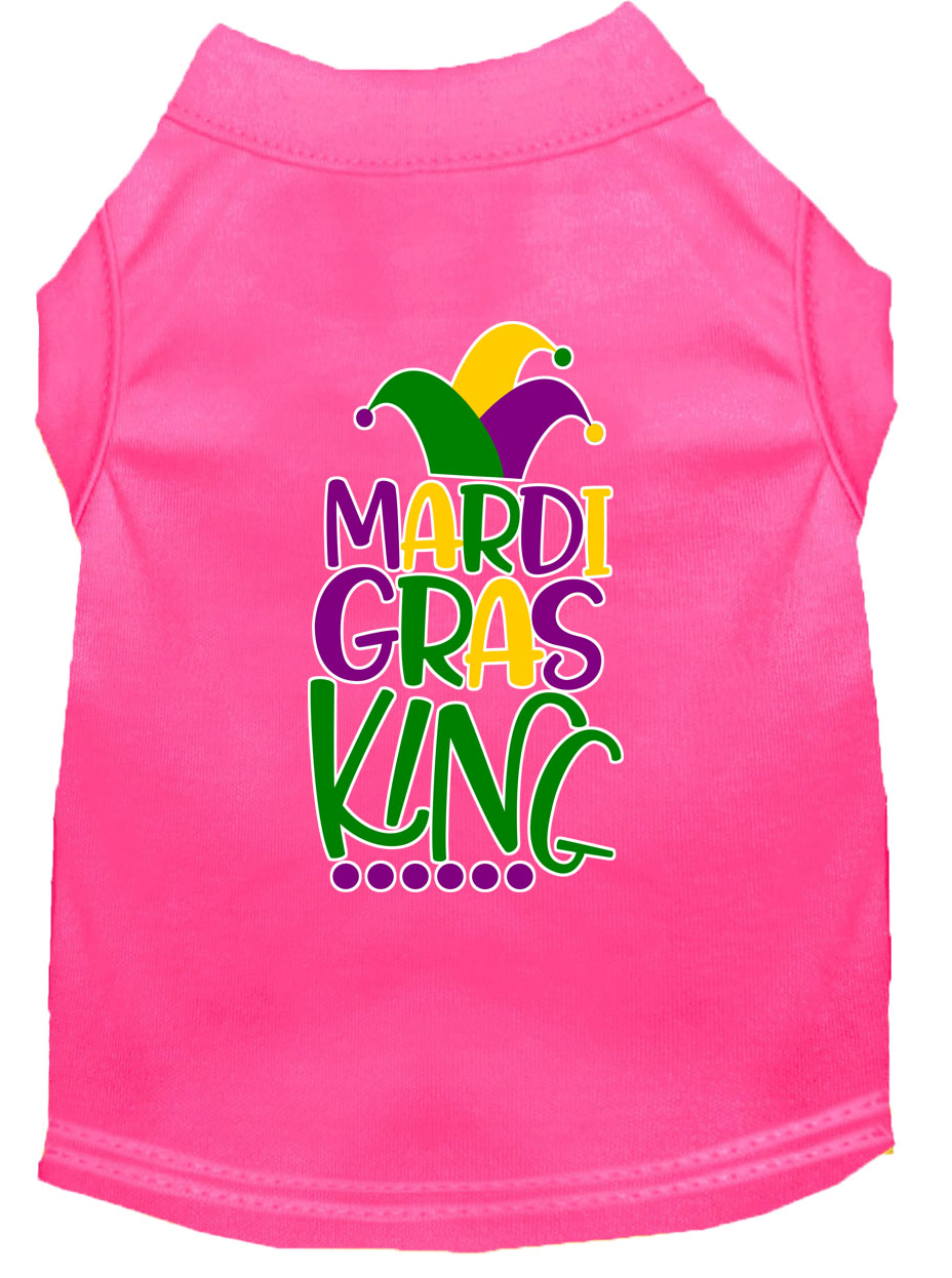 Mardi Gras King Screen Print Mardi Gras Dog Shirt Bright Pink Med